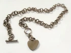 925 STERLING SILVER T-BAR & HEART PENDANT  18 " CABLE LINK CHAIN NECKLACE 51.6 g