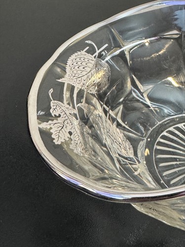 Vintage Cut Crystal Basket With Silver Overlay Leaf Design 8" Handle - Picture 2 of 14