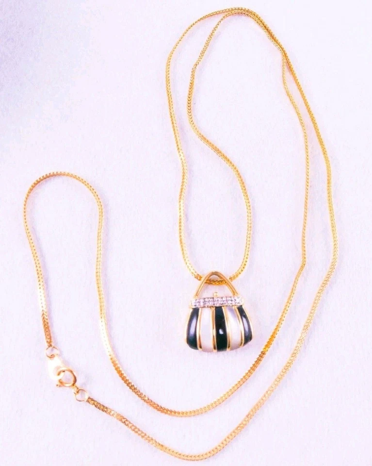 Золотая цепочка 14 карат и бриллиант оникс швабра 10 карат желтое золото сумочка подвеска 6,94 г - Изображение 2 из 4