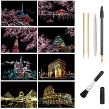 Scratch Art Paper, Rainbow Night View Scratchboard for Adults  Kids, Mini Envel