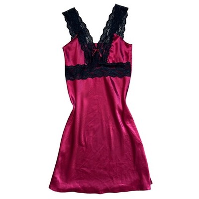 Vtg burgandy Satin Black Lace Trim Slip Dress Dark Romantic Whimsygoth S  sexy | eBay