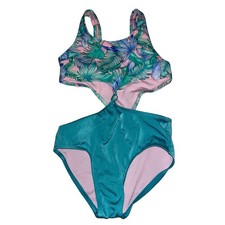 Art Class Girl Size M 8 Swimsuit Green Multicolor Tropical Print One Piece