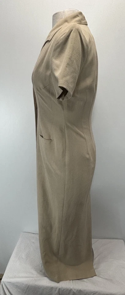 Maxi Camisa Vestido Dana Buchman Seda Talla 4 Para Mujer Bronceado Botón Frontal Forrado Carrera Foto 2 de 4