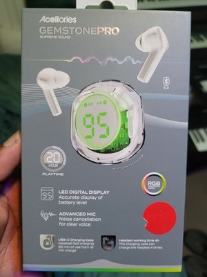 Acellories Gemstone Pro Wireless Earbuds, LED Display, Noise Cancellation