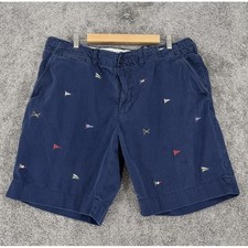 VTG Polo Ralph Lauren Embroidered Nautical Flag Chino Shorts Mens Size 36 Blue