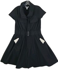 Kenneth Cole New York ~Woman Size 6~ Black Short Sleeve Belted Dress Zip Front.
