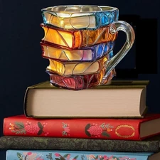 Handcrafted Ceramic 3D Stacked Books Mug Painted Book Mug Coffee Mug