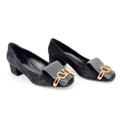 Valentino Garavani VLogo Fold Over Pumps Heels Black Suede Size 39.5 US 9.5