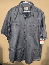 Wrangler Authentics Mens Blue Chambray Short Sleeve Button Front Shirt Sz XL NWT