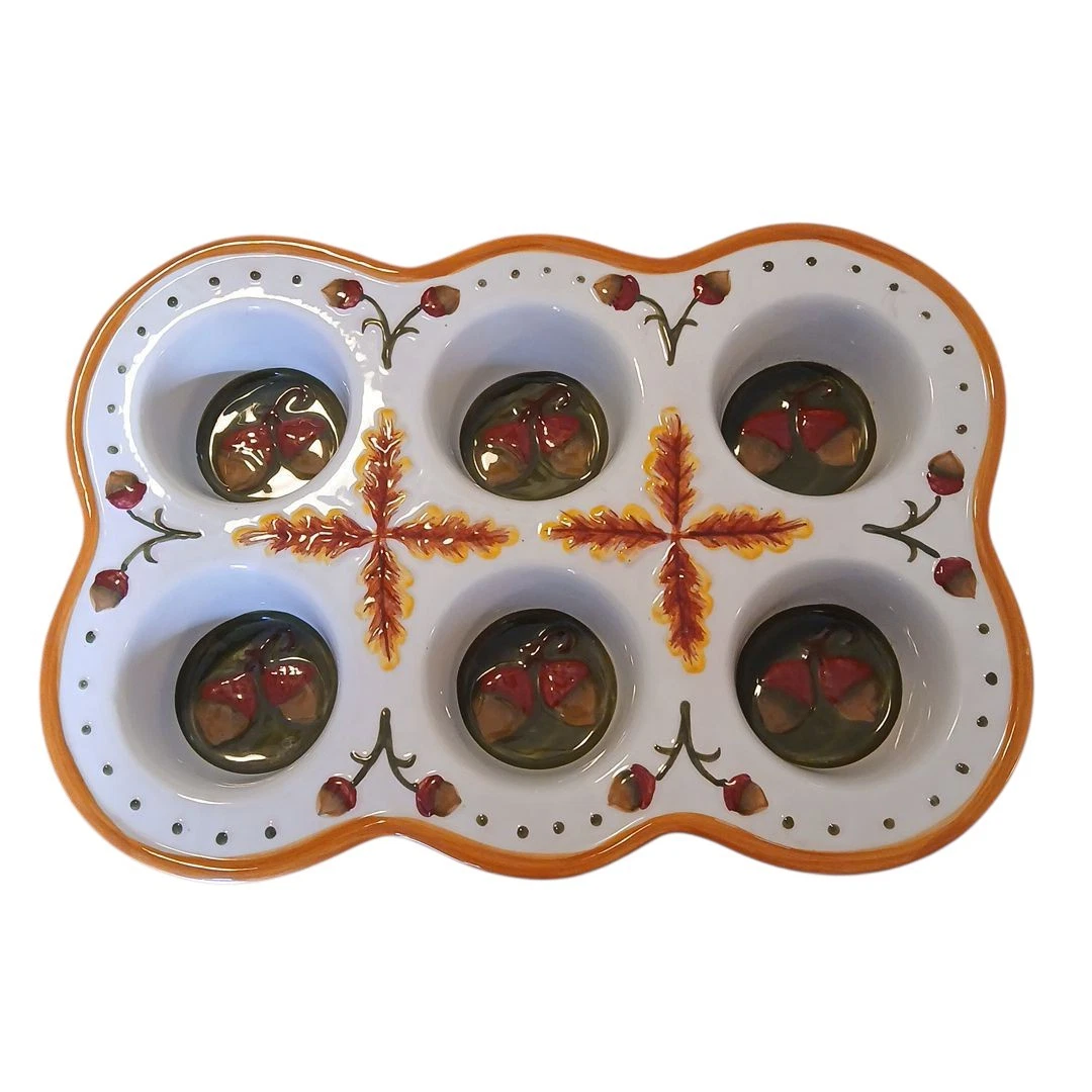 TEMPTATIONS BY TARA Bakeware Thanksgiving Fall Acorns 6 Muffin Baking Dish 12x8"