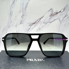 PRADA Sunglasses Black Aviator PR 20YS 1AB06T 55mm Grey Lens Silver Logo Pilot