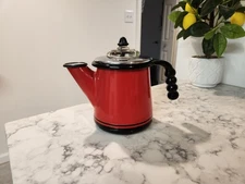 Vintage Vollrath Co Kook King Ware 4 Cup Percolator Coffee Pot  Enamel Red Black