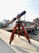 Brass Antique Spyglass Vintage Telescope w/ wooden Tripod Marine Scope Nautical 