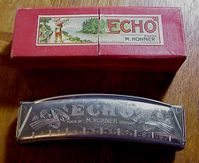 M. HOHNER ECHO Antique HARMONICA in RARE RED BOX Made in Germany