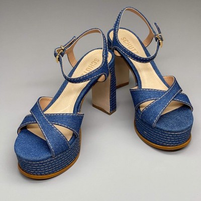 SCHUTZ Keefa Casual Denim Women's 4'' Heeled Sandal Platform Blue Sz 8.5B (New)