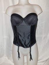 Gorgous Black JOHN LEWIS Underwired boned corset basque top Suspenders size 34B