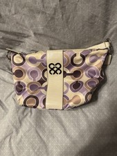 Vintage Coach Julia Outline Op Art Pouch bag in purple satin, cream leather trim