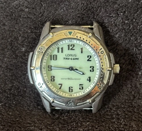 Working Vintage LORUS Tri-Lum Solar Watch Seiko V851-6170 Full Lume Dial No Band