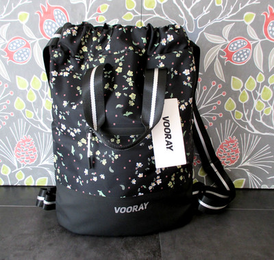 Vooray Flex Cinch Backpack Tote Gym Bag Black Floral Flourish New with Tag