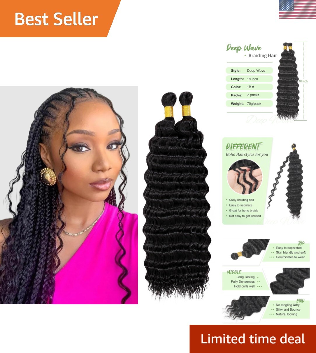 Luxurious Long Curly 18 Inch Crochet Hair - 2 Packs for Fabulous Boho Braids