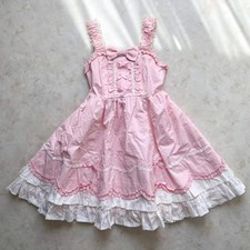 Preview of Angelic Pretty Jumper Dress Pink x White Ribbon Frill Lolita