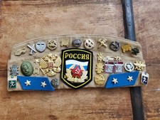 Vintage Russian Soviet Union USSR Military Pilotka Hat 29 Pins 6 Patches Cap