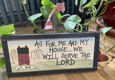 Primitive Wood Saltbox House Country Wire Wall Hanging Plaque Serve The Lord