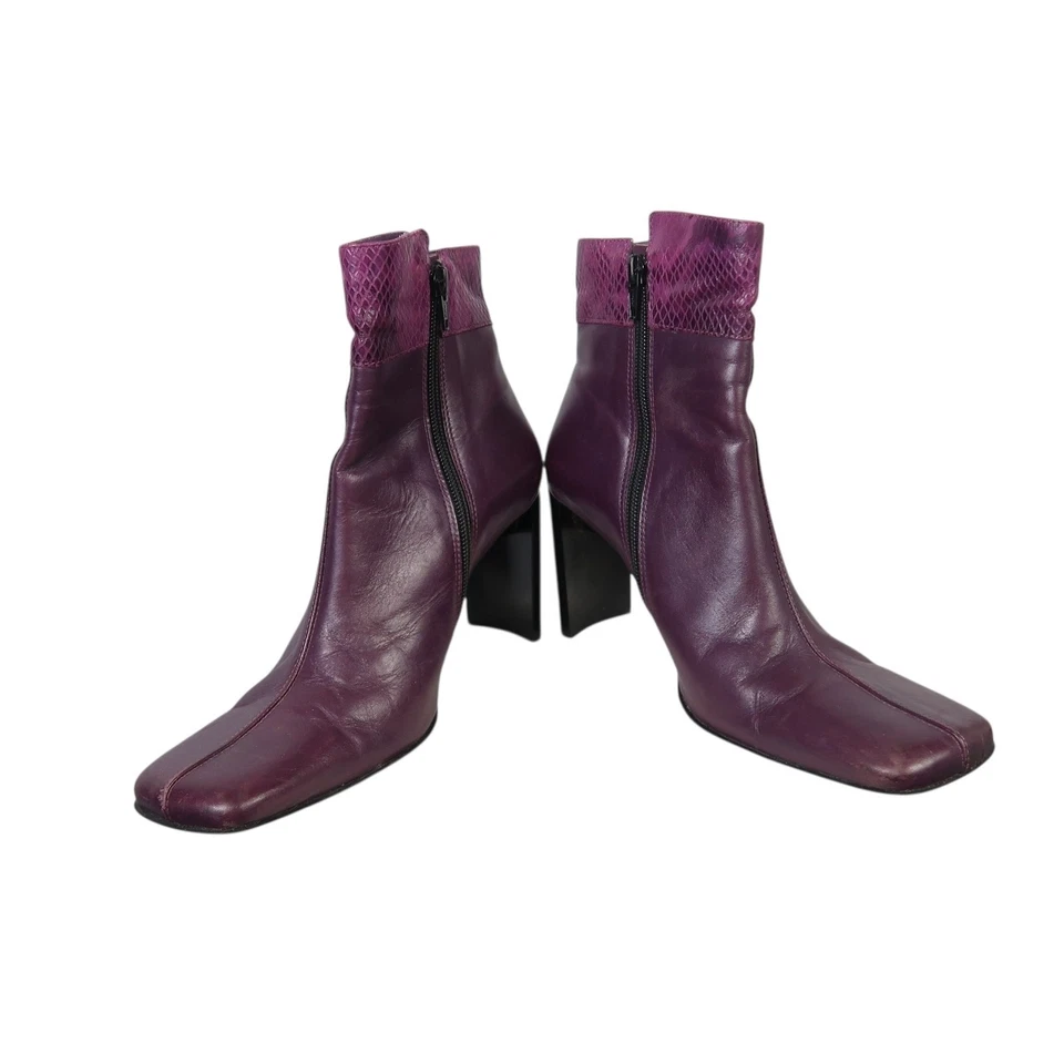 Botines Hillard & Hanson vintage años 90 cuero púrpura punta cuadrada 8 Foto 3 de 4
