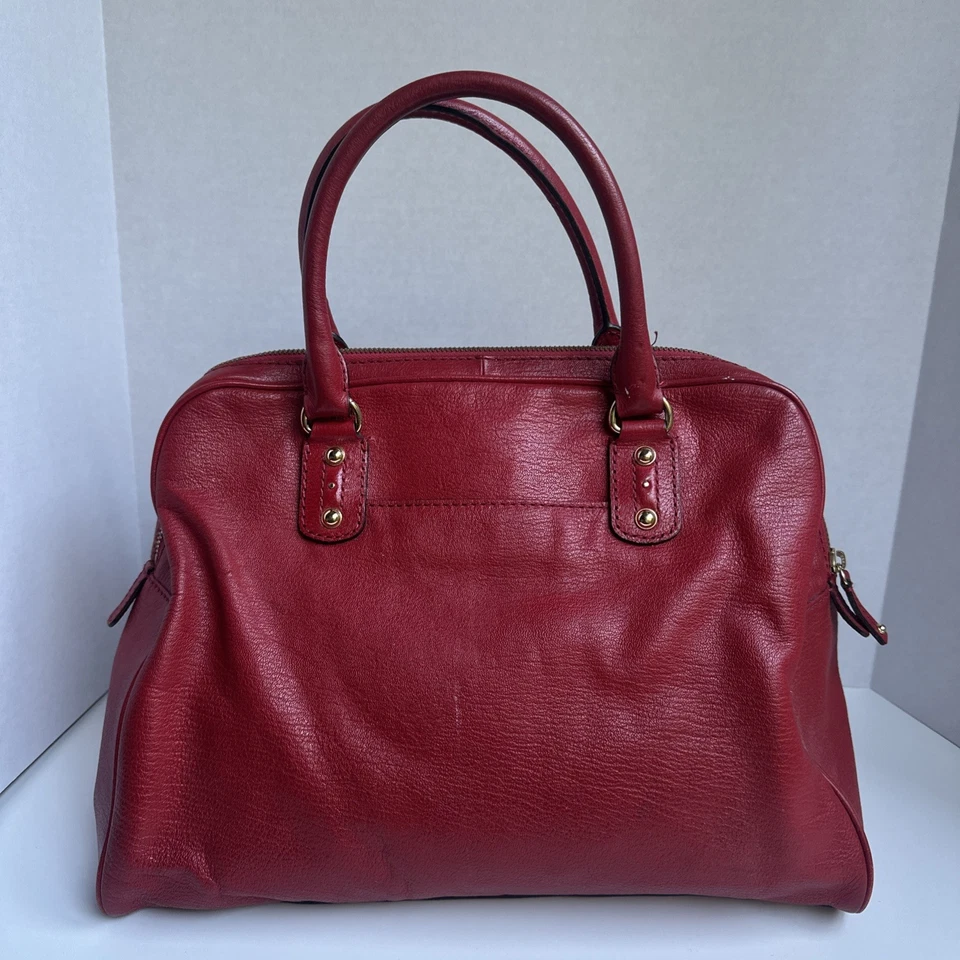 Michael Kors Studded Sandrine RED Saffiano Leather Handbag Purse - Image 3 of 4
