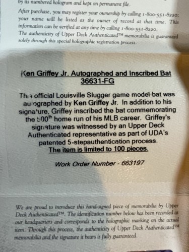 Griffey Jr UDA 5/100 Louisville Slugger “500 HR” Baseball Bat - Picture 5 of 10