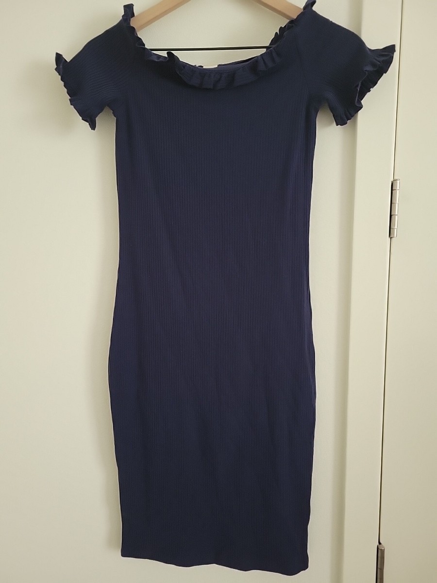 h&m blue bodycon dress Conscious Navy Size 6 New with Tag Ruffle Elaina Bodycon bandage Zip Dress