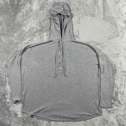 Eileen Fisher Oversized Hoodie Womens Small Gray 1/4 Button Viscose Lightweight