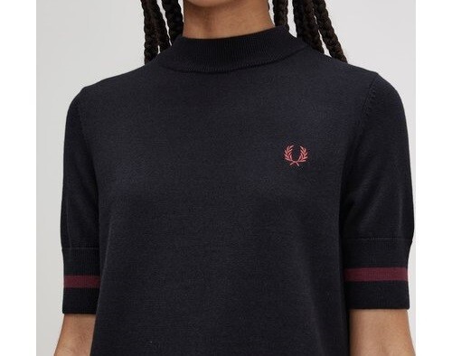 FRED PERRY SPITZMANSCHETTE STRICKKLEID SCHWARZ D5168 102 NEU MIT ETIKETT GRÖSSE 8 - Bild 3 von 8