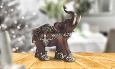 6"H Wood like Thai Elephant w/ Baby Figurine Ornament Home Decor Unique Gift