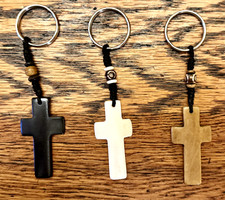 NEW 2 in Handmade Cross Keychain, Brown Cross, Gift Idea Made in Nepal from Bone