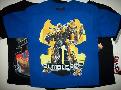 Cars Trans Formers Lego Star Wars Shirts 5/6 6 Blacks Blue Bumblebee McQueen New