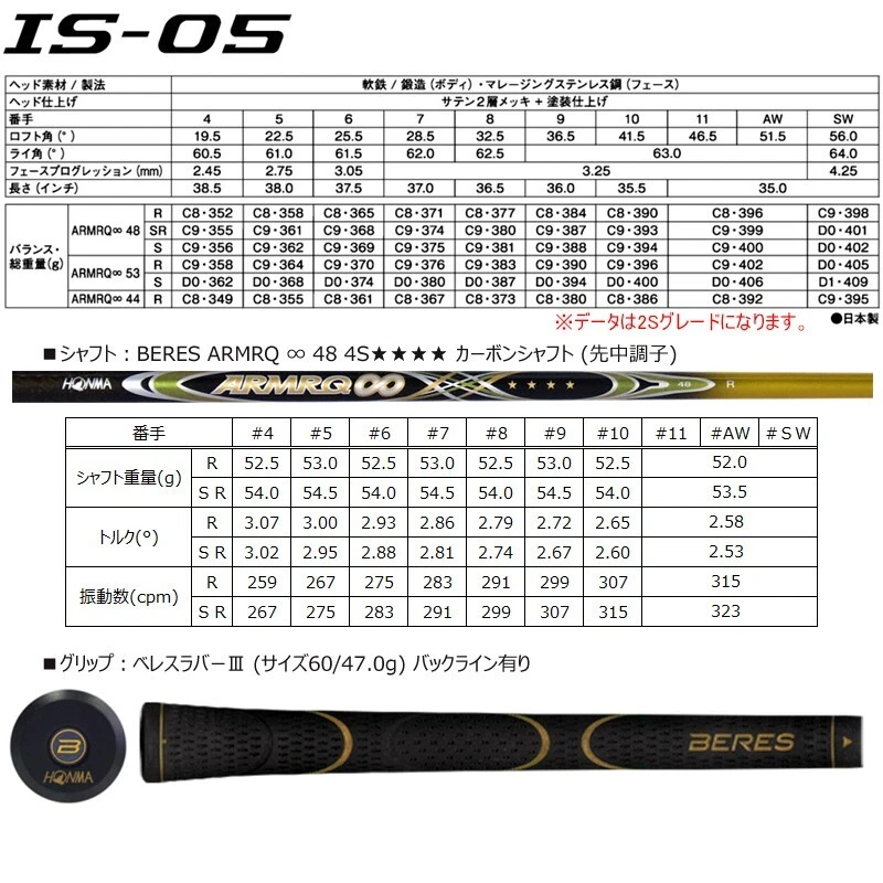 Batas de golf HONMA IS-05 Iron Club #7 Loft 28,5 ARMRQ X 48 4S eje de 4 estrellas flexible S Foto 4 de 4
