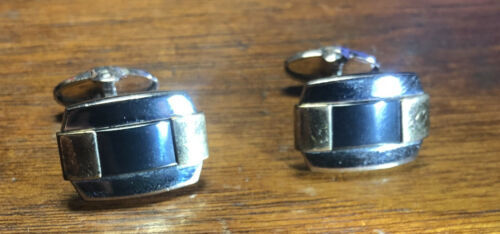 Boutons De Manchette De Luxe Dolan Bullock - Or Blanc 14 Carats, Onyx Et Perle, Thème Course (racing), Neufs Dans écrin
