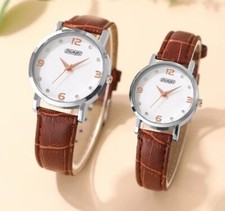 1 pair.... His and Hers Simple Dial, Quartz watches. Brown textured leather