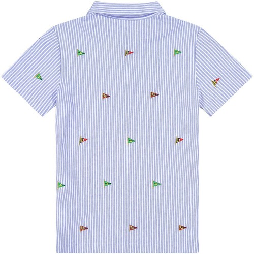 Polo Ralph Lauren Kids Boy's Flag Embroidered Striped Shirt, Blue, Large (14-16) - Picture 2 of 3