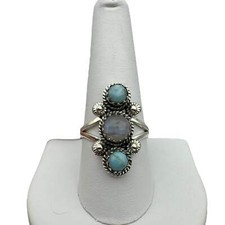Caribbean Larimar Rainbow Moonstone Solid 925 Sterling Silver Ring 9.5