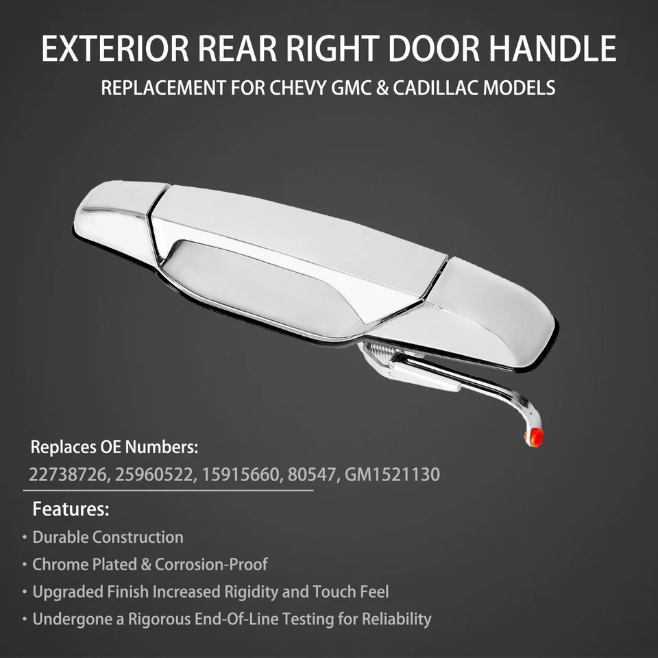 Exterior Chrome Door Handle Rear Right for 2007-2013 Chevy Silverado GMC Sierra - Image 2 of 4