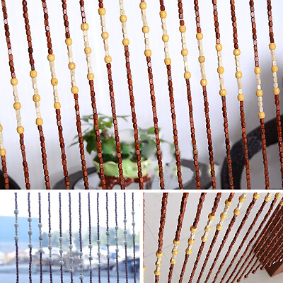 Vintage Boho Hippie Style Beaded Doorway Curtain, Wood Beads, 27 Strand 