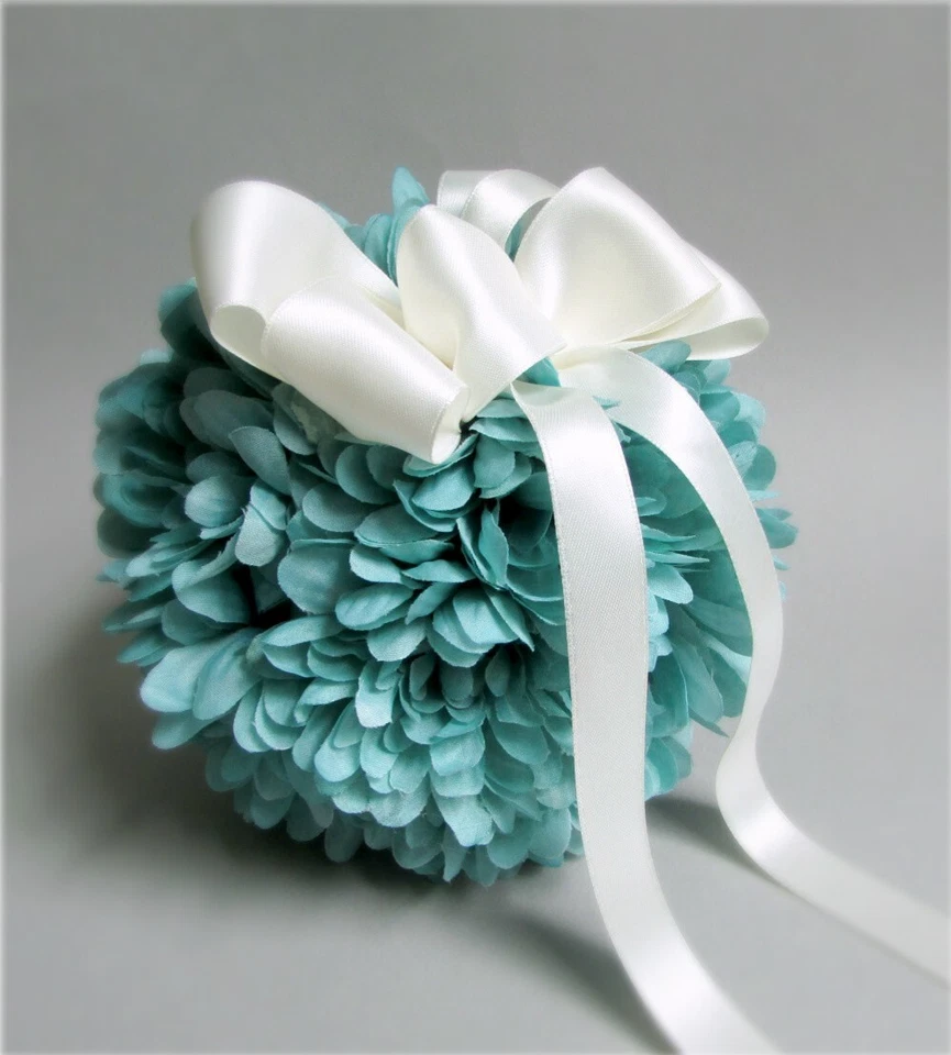 FEITO À MÃO Flor de SEDA AZUL TURQUESA CASAMENTO Pomander Bola de Beijo Decoração Esfera - Imagem 3 de 4