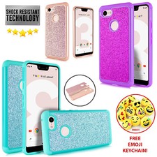Google PIXEL 3 XL Cute Glitter Bling Sparkle Hybrid Dual Layer Case HD Screen