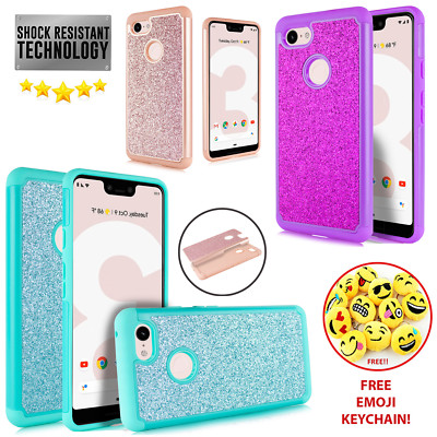 Google PIXEL 3 XL Cute Glitter Bling Sparkle Hybrid Dual Layer Case + HD Screen