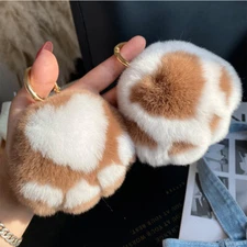 Rex Rabbit Fur Cat Paw Cute Keyring Pompom Ball Bag Charm Keychain Pendant Gift