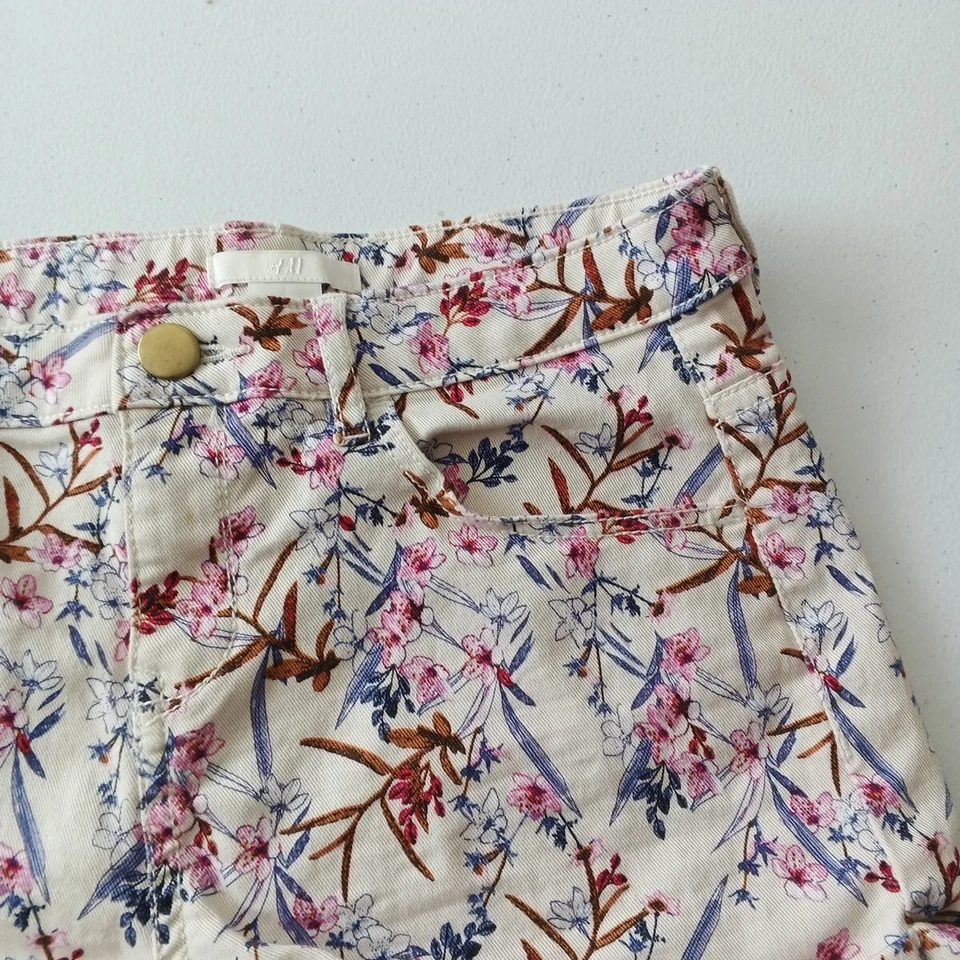 Pantalones Cortos H&M Informales Florales Talla 4 W L Mujeres Caminar Multicolor Sarga Denim Foto 4 de 4