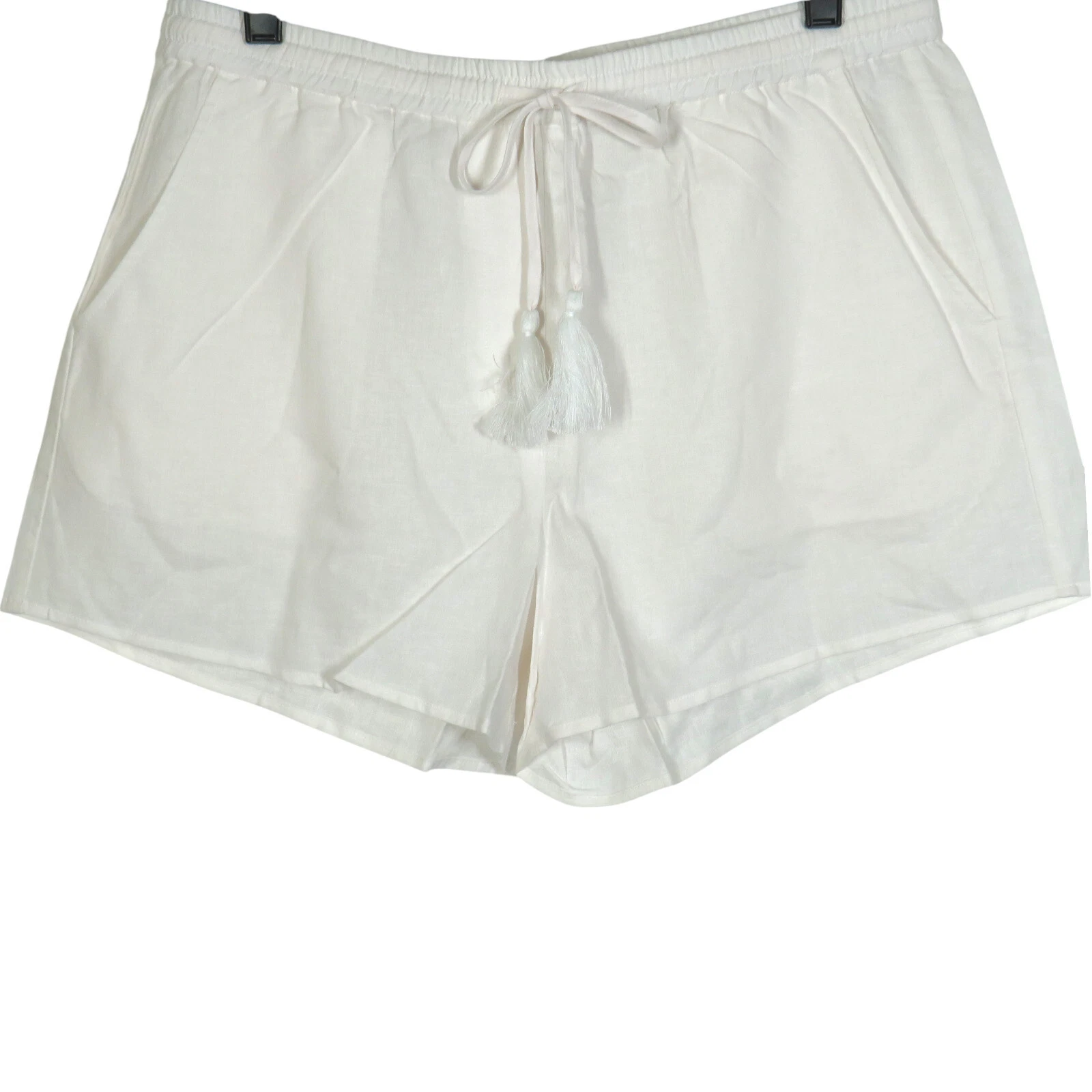 Andie High Waist Lightweight Linen Blend Shorts In Coconut Size Medium