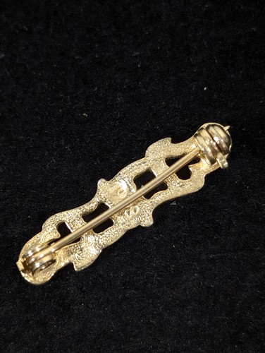 Vintage 1928 Pink Flower Vine Gold Tone Small Bar Pin Brooch Signed - Picture 3 of 10